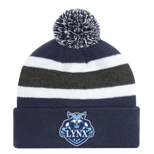 9S243M Acrylic Roll Pom Pom Toque - Navy/Charcoal/White